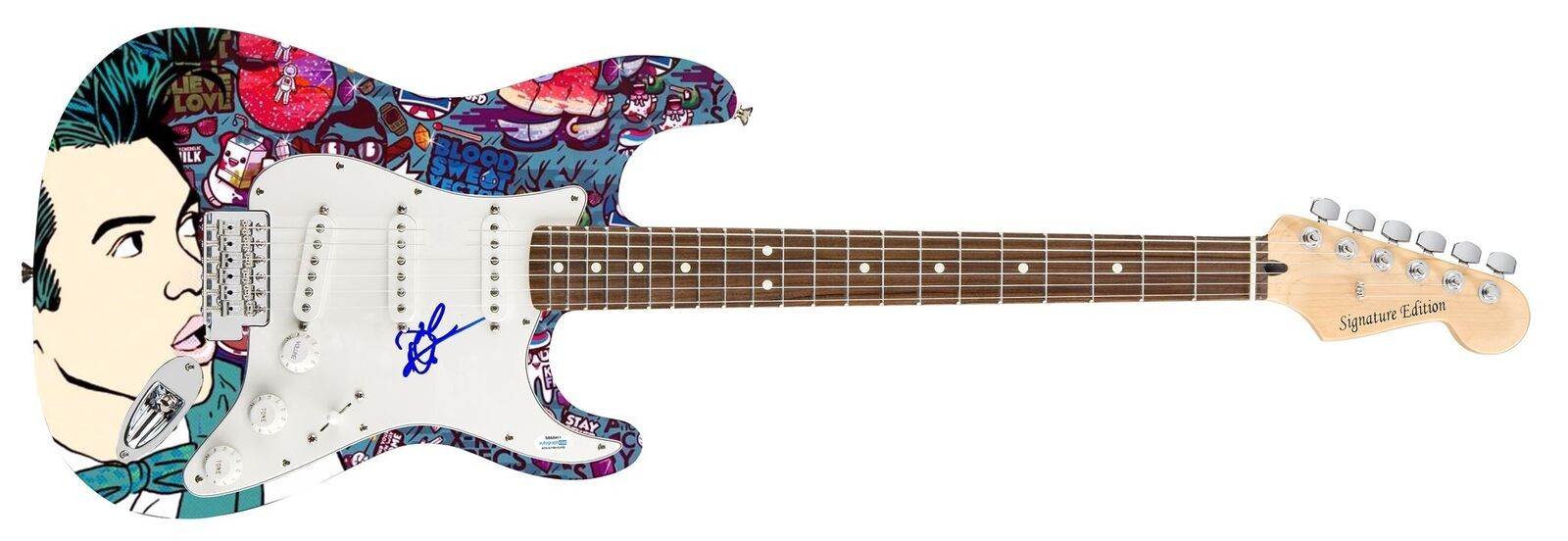 Panic! At The Disco Brendon Urie Autographed 1/1 Custom Graphics Photo Guitar AC