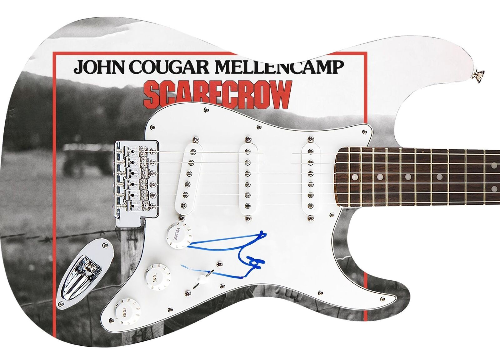 John Cougar Mellencamp Autographed Scarecrow Album Lp Graphics Guitar