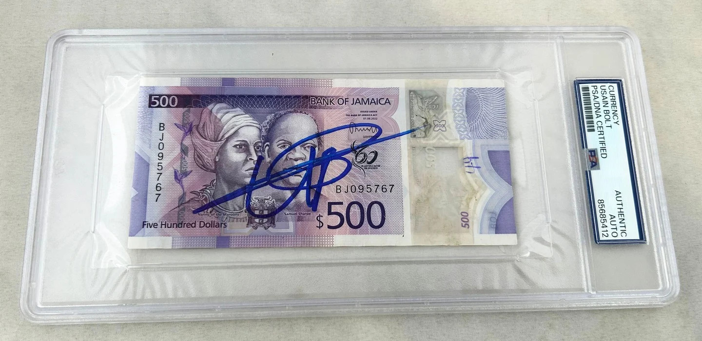Usain Bolt Signed Official Jamaican Currency $500 Olympic Champion PSA/DNA 1 COA