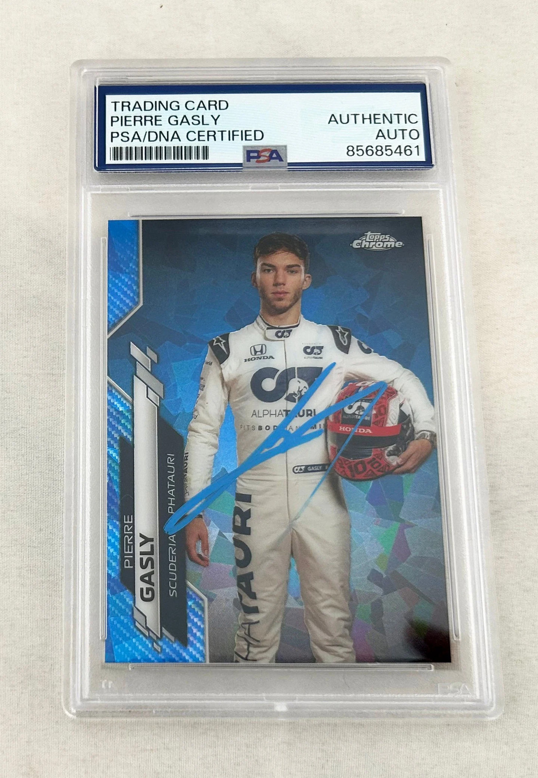 Pierre Gasly Signed Rookie Card 2020 Topps Chrome Sapphire #11 F1 PSA/DNA 1 COA