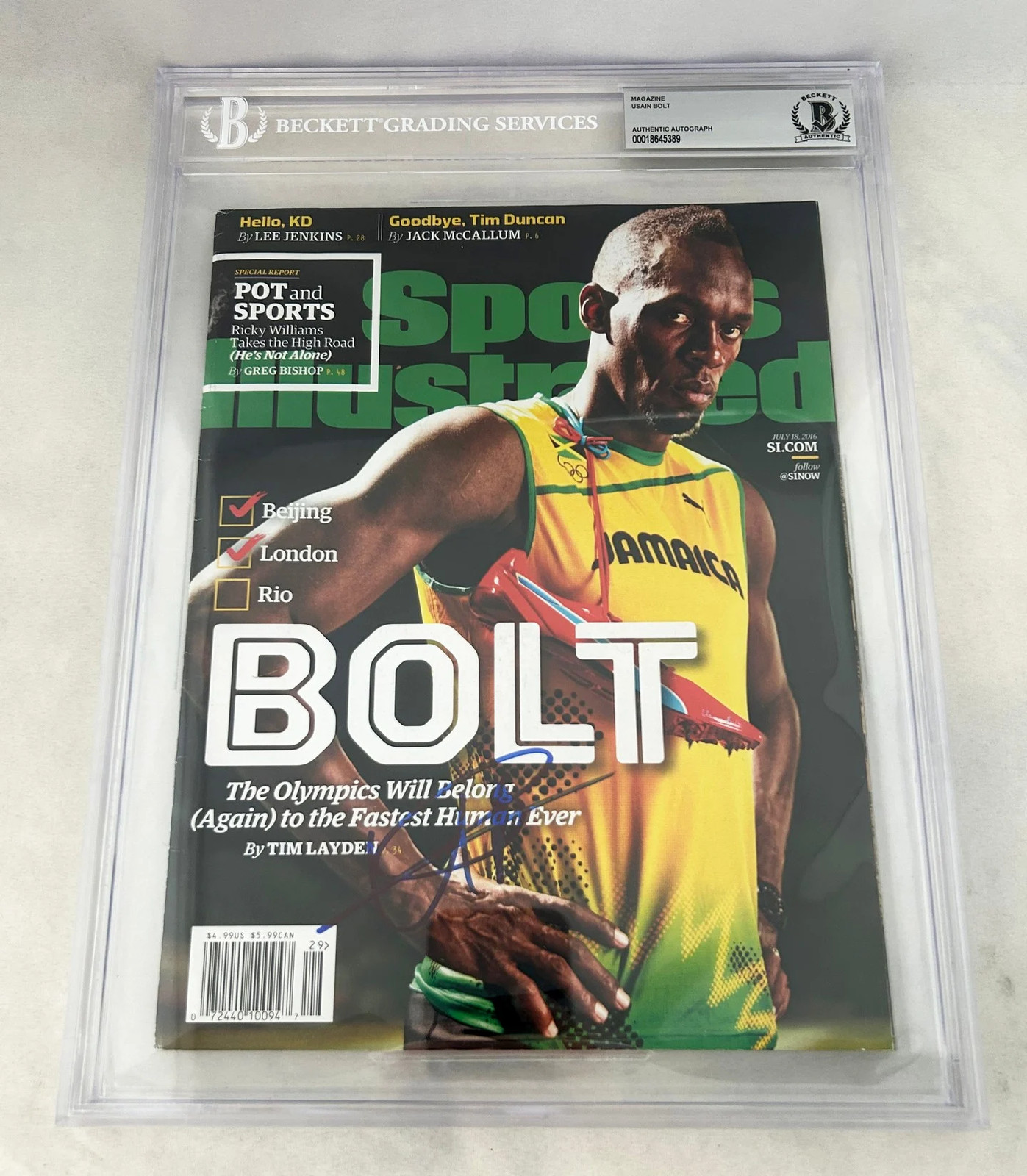 Usain Bolt Signed Sports Illustrated Magazine 2016 Rio Olympics Beckett BAS 2...