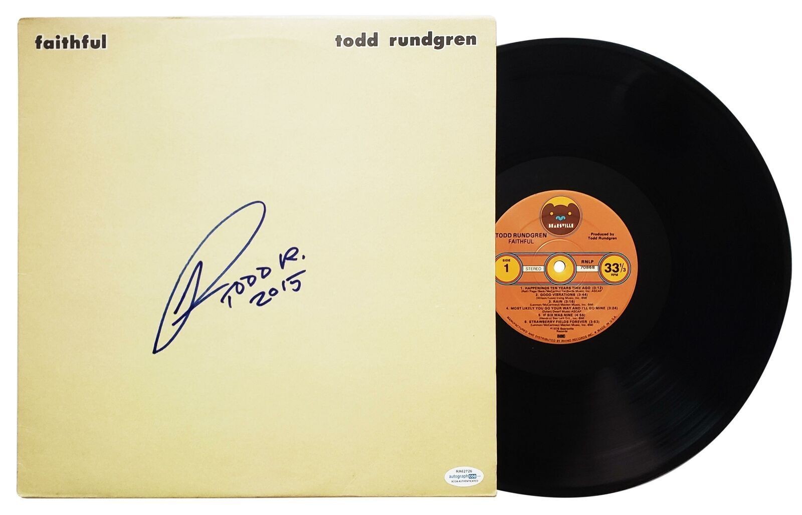 Todd Rundgren Signed Autographed Album LP Faithful ACOA