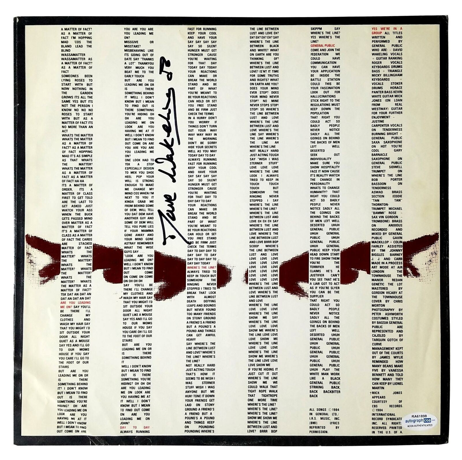 Dave Wakeling General Public Signed Album Sleeve ACOA