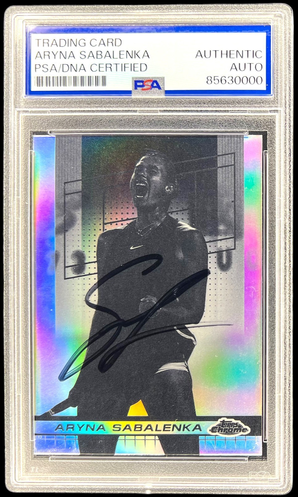 ARYNA SABALENKA SIGNED 2024 TOPPS CHROME #21 AUTO NEGATIVE REFRACTOR PSA