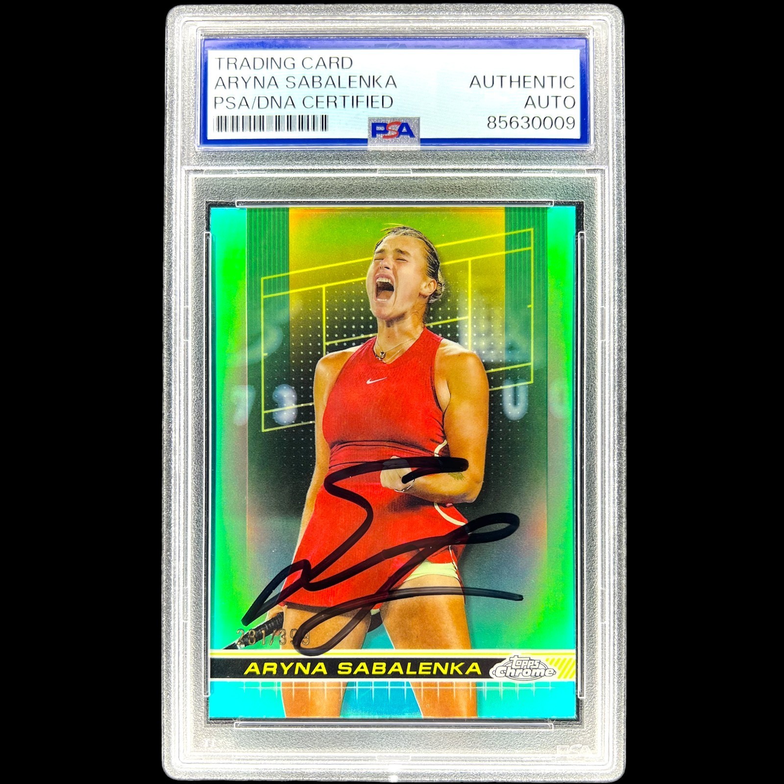 2024 TOPPS CHROME #21 AQUA REFRACTOR ARYNA SABALENKA SIGNED /399 AUTO PSA/DNA