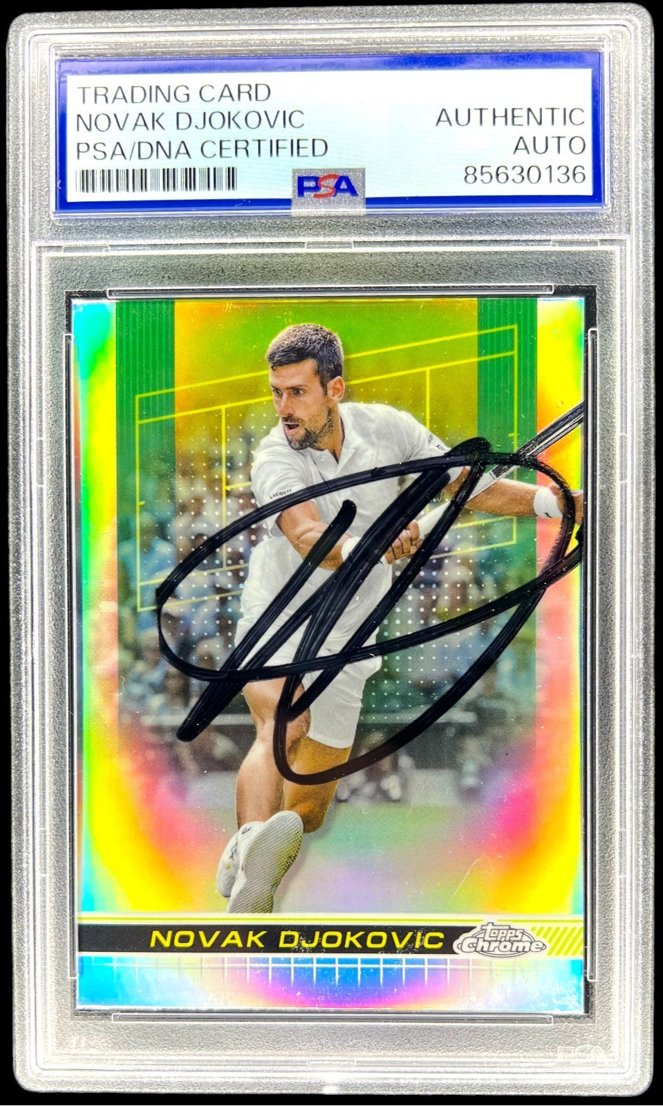 NOVAK DJOKOVIC SIGNED 2024 TOPPS CHROME SILVER REFRACTOR #1 AUTO PSA