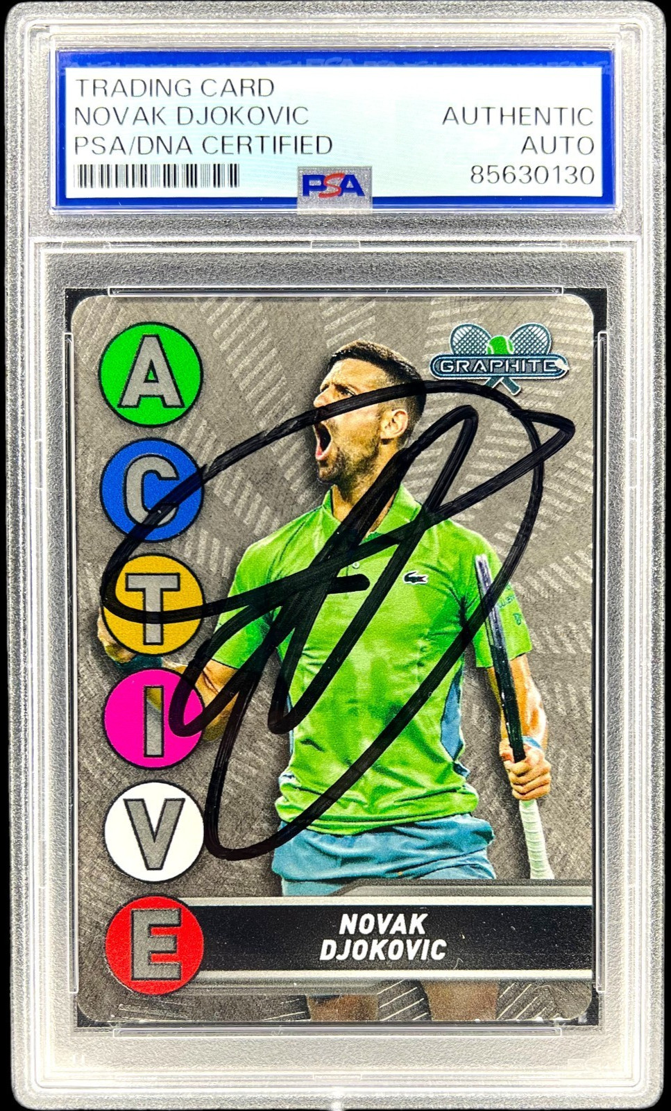 NOVAK DJOKOVIC SIGNED 2024 TOPPS GRAPHITE ACTIVE METAL TENNIS CARD AUTO PSA