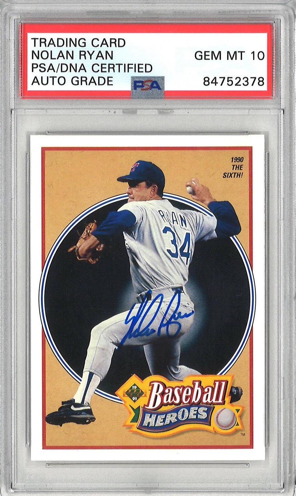 Nolan Ryan Signed 1991 Upper Deck Card #16 PSA DNA 84752378 GEM MINT 10 AUTO