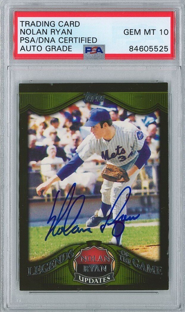 Nolan Ryan Signed 2009 Topps Legends of the Game LGU19 PSA 84605525 GM MT 10