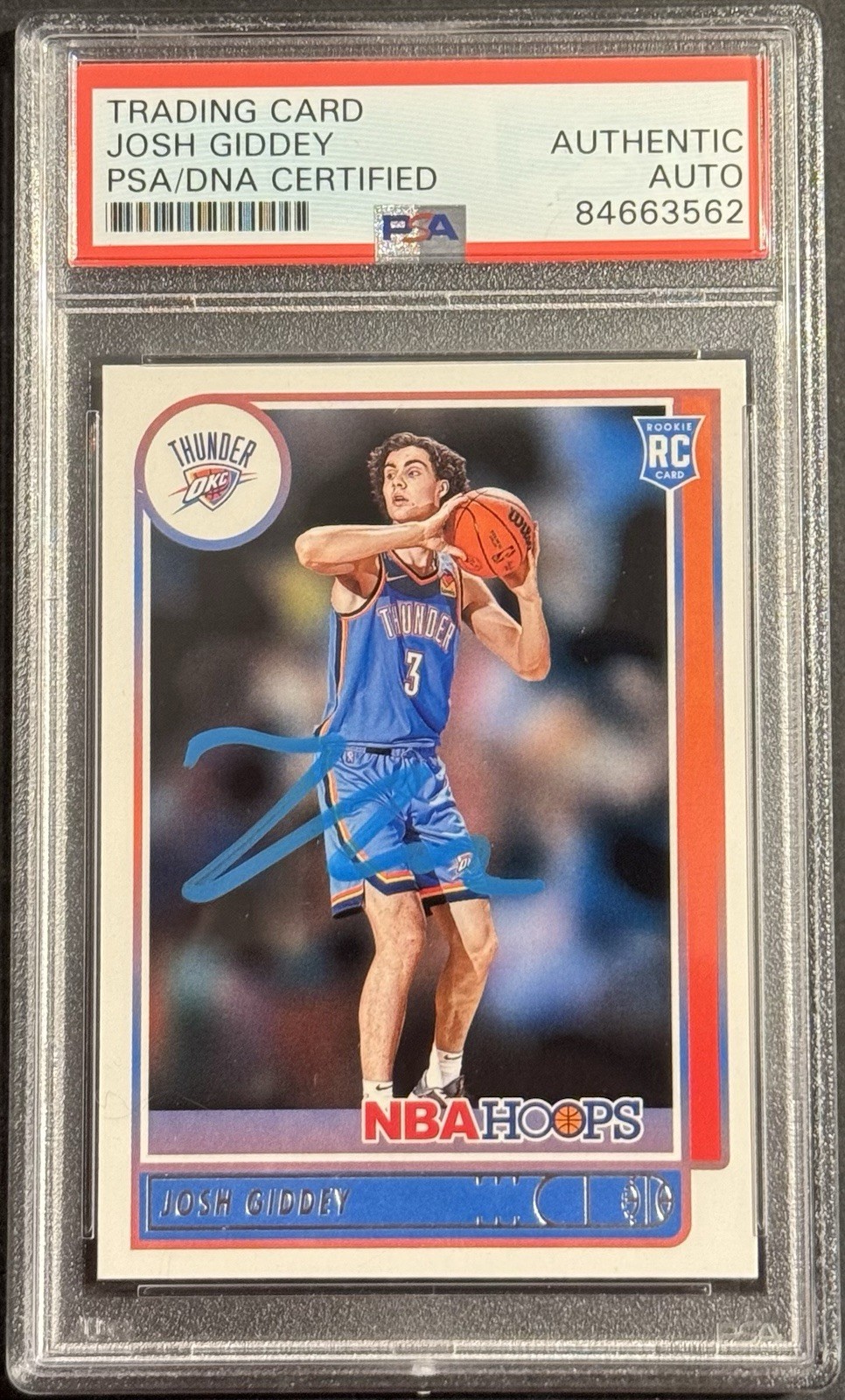 Josh Giddey Signed 2021-22 NBA Hoops Rookie Card OKC Thunder PSA/DNA Slabbed