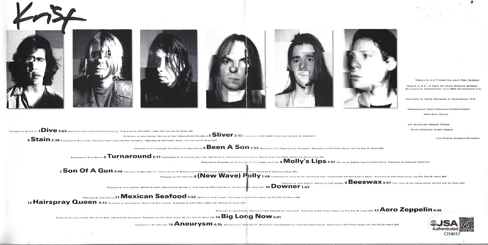 Krist Novoselic of NIRVANA REAL hand SIGNED Incesticide CD JSA COA Autographed