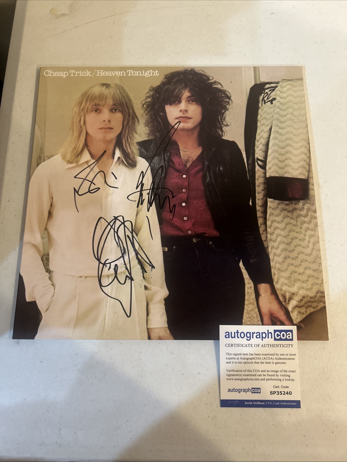 CHEAP TRICK SIGNED AUTOGRAPH VINYL ALBUM ACOA HEAVEN TONIGHT RECORD RICK ROBIN