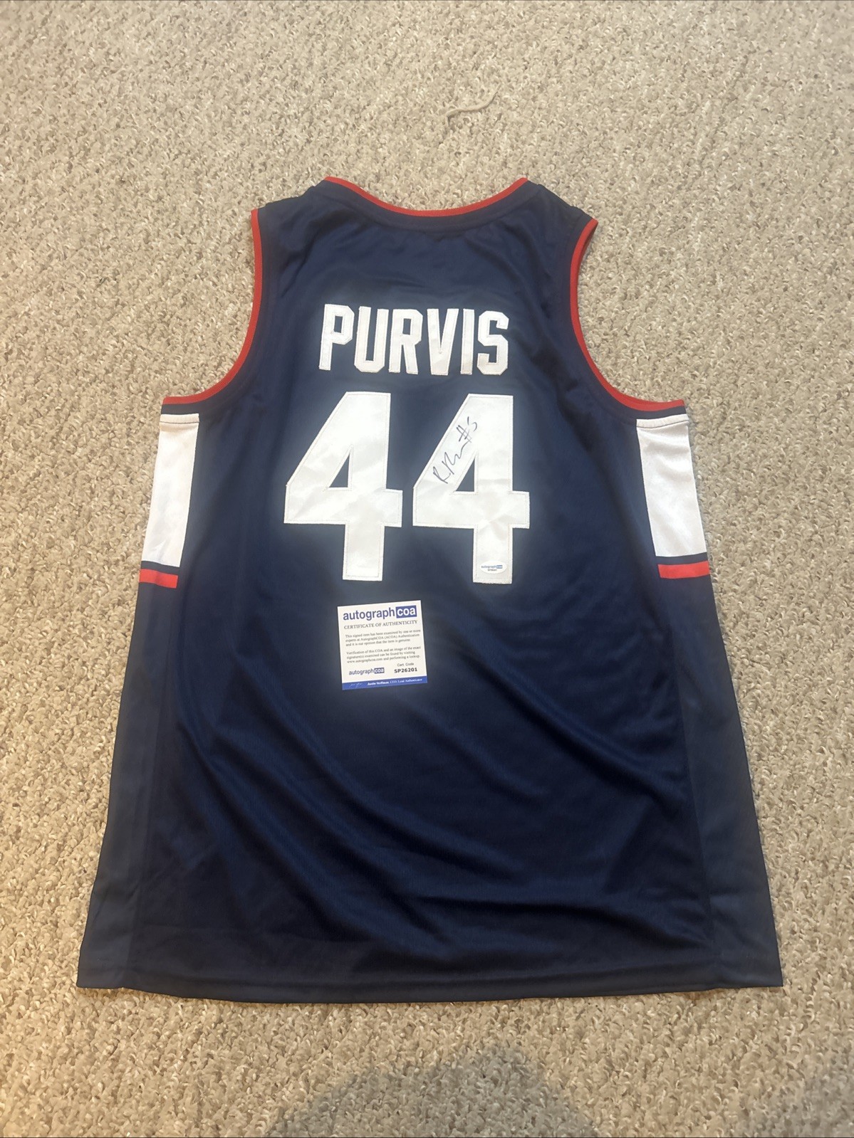 UCONN HUSKIES- RODNEY PURVIS SIGNED AUTOGRAPH JERSEY ACOA BASKETBALL