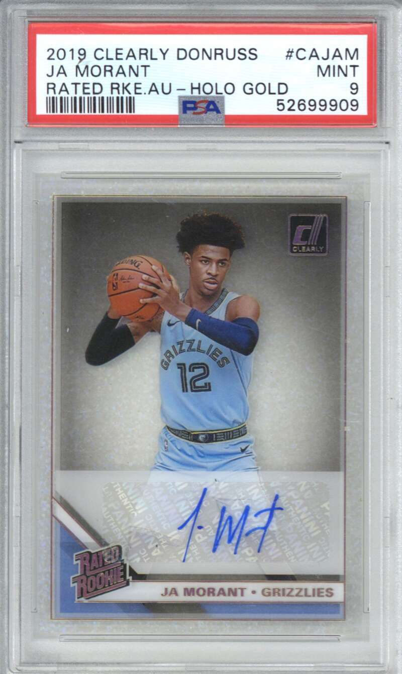 2019 Clearly Donruss CAJAM Ja Morant Rated Rookie Auto Holo Gold /10 PSA 9
