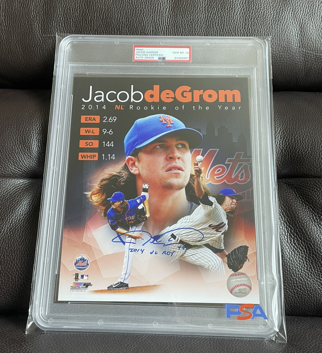 Jacob deGrom Signed 8x10 Photofile “2014 NL ROY” Psa/Dna GEM MINT 10 AUTO