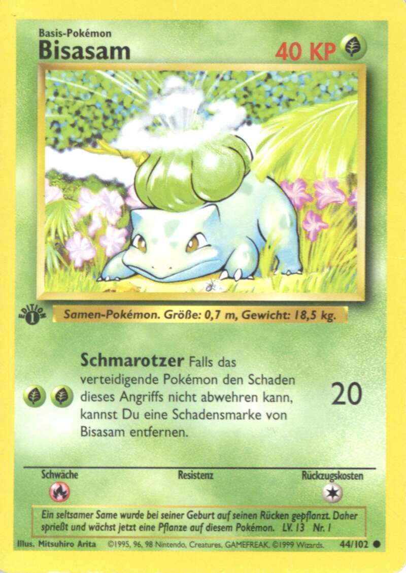1999 POKEMON GERMAN 44 BISASAM BULBASAUR 1ST EDITION COLLECTIBLE MEMORABILIA