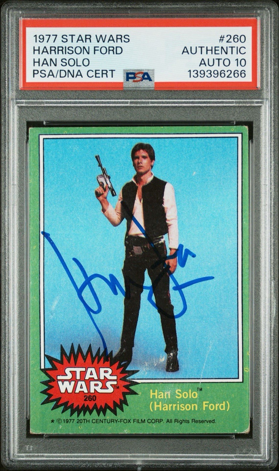 1977 Topps Star Wars #260 Harrison Ford Signed Han Solo Rookie PSA AUTO 10 RC