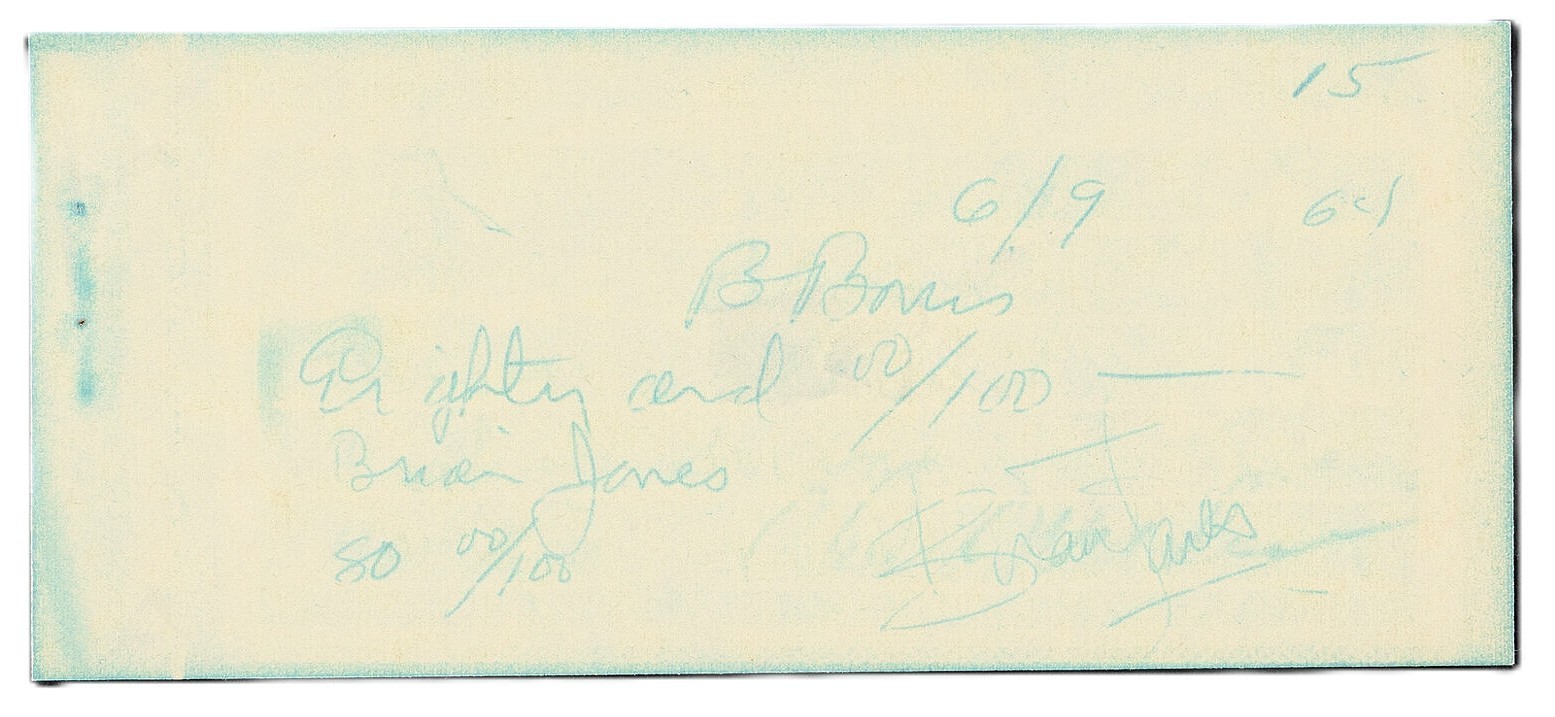 Brian Jones Carbon Copy Signed 1964 Bank Check Rolling Stones