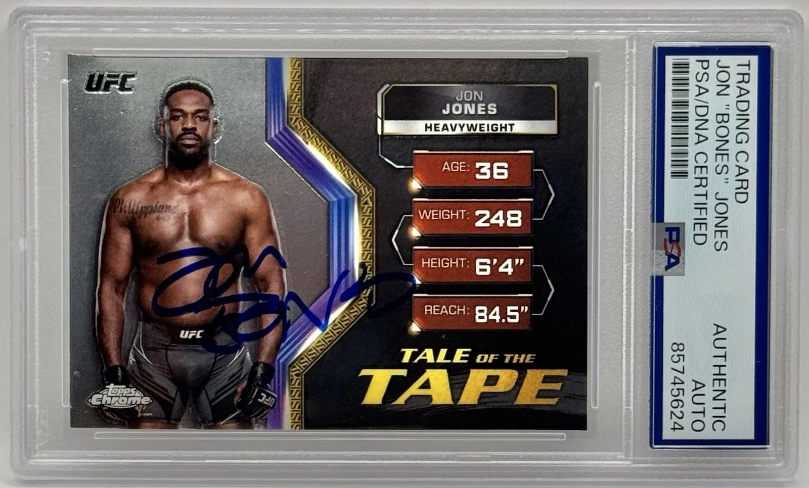 Jon Bones Jones Signed 2024 Topps Chrome Tale Of The Tape UFC Card PSA/DNA Slab