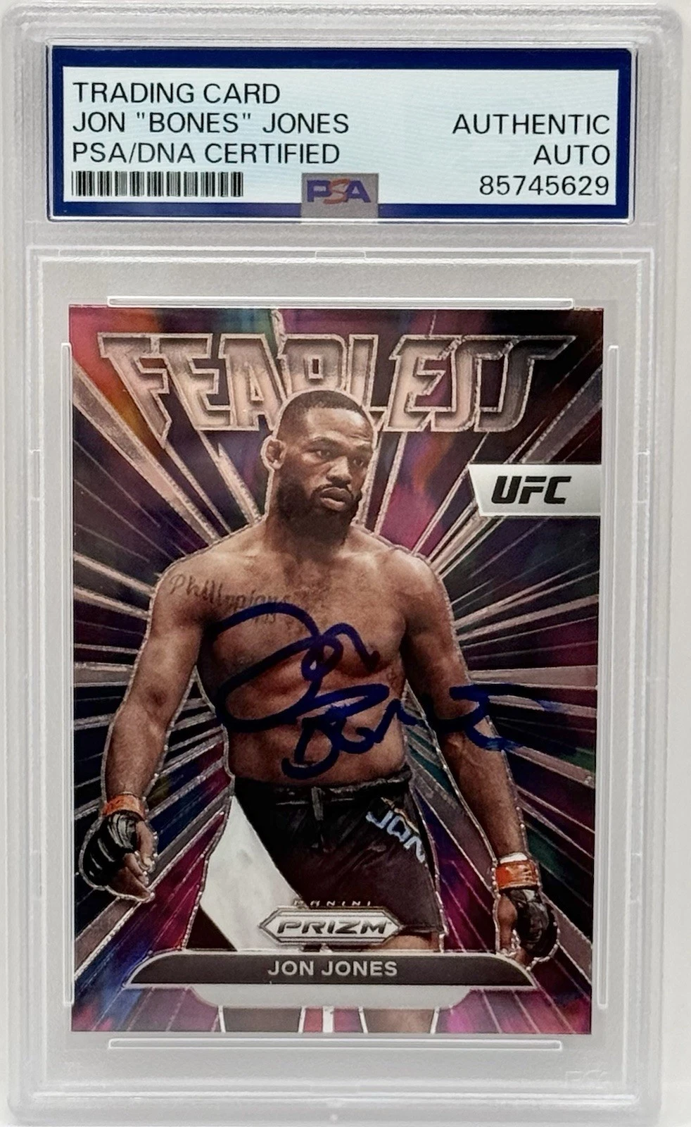 Jon Bones Jones Signed 2023 Panini Prizm Fearless UFC Card PSA/DNA Slabbed
