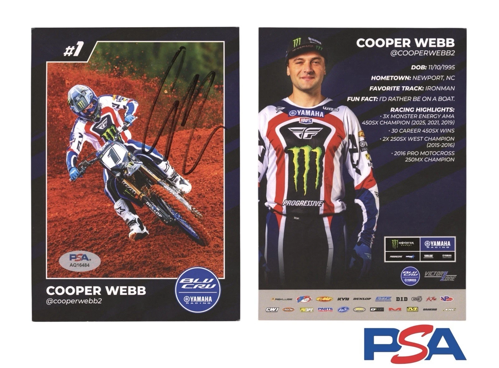 Cooper Webb Signed 2026 Monster Yamaha Racing Card Supercross PSA AUTO #1 SMX