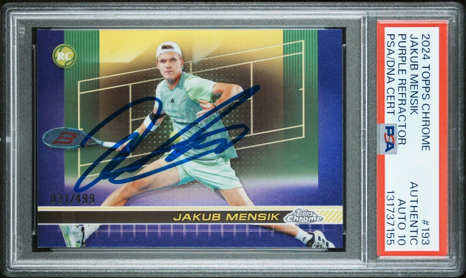 2024 Topps Chrome #193 Jakub Mensik Purple Refractor Rookie /499 PSA/DNA AUTO 10