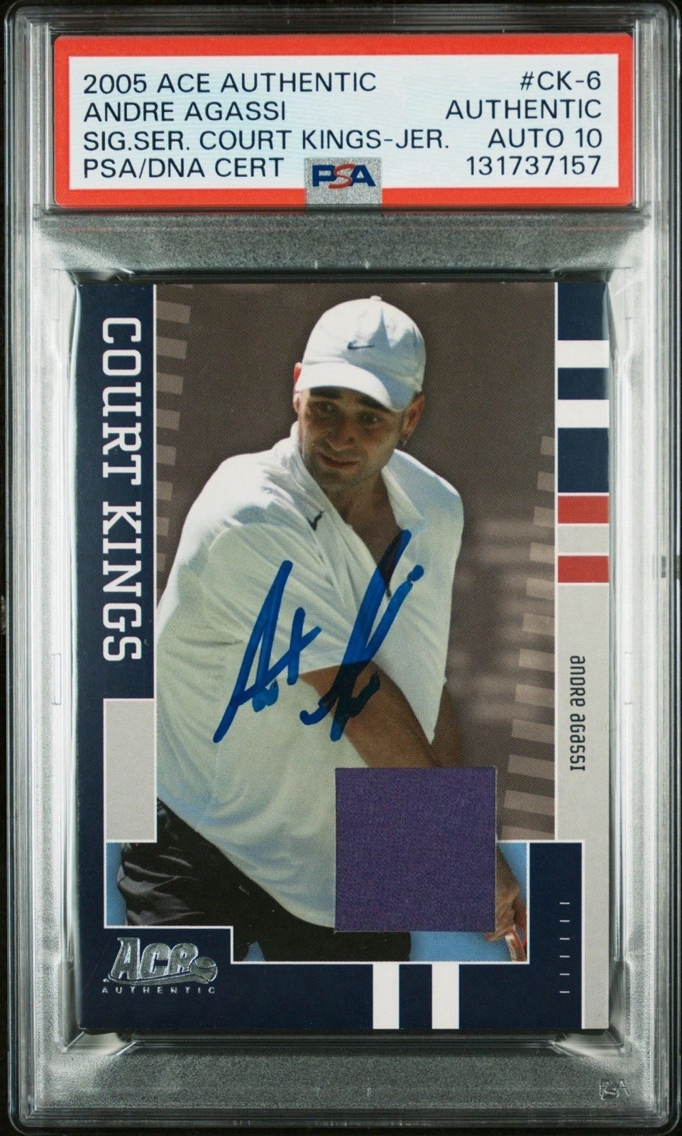 2005 Ace Authentic Andre Agassi Signed Court Kings Jersey /250 PSA GEM 10 AUTO
