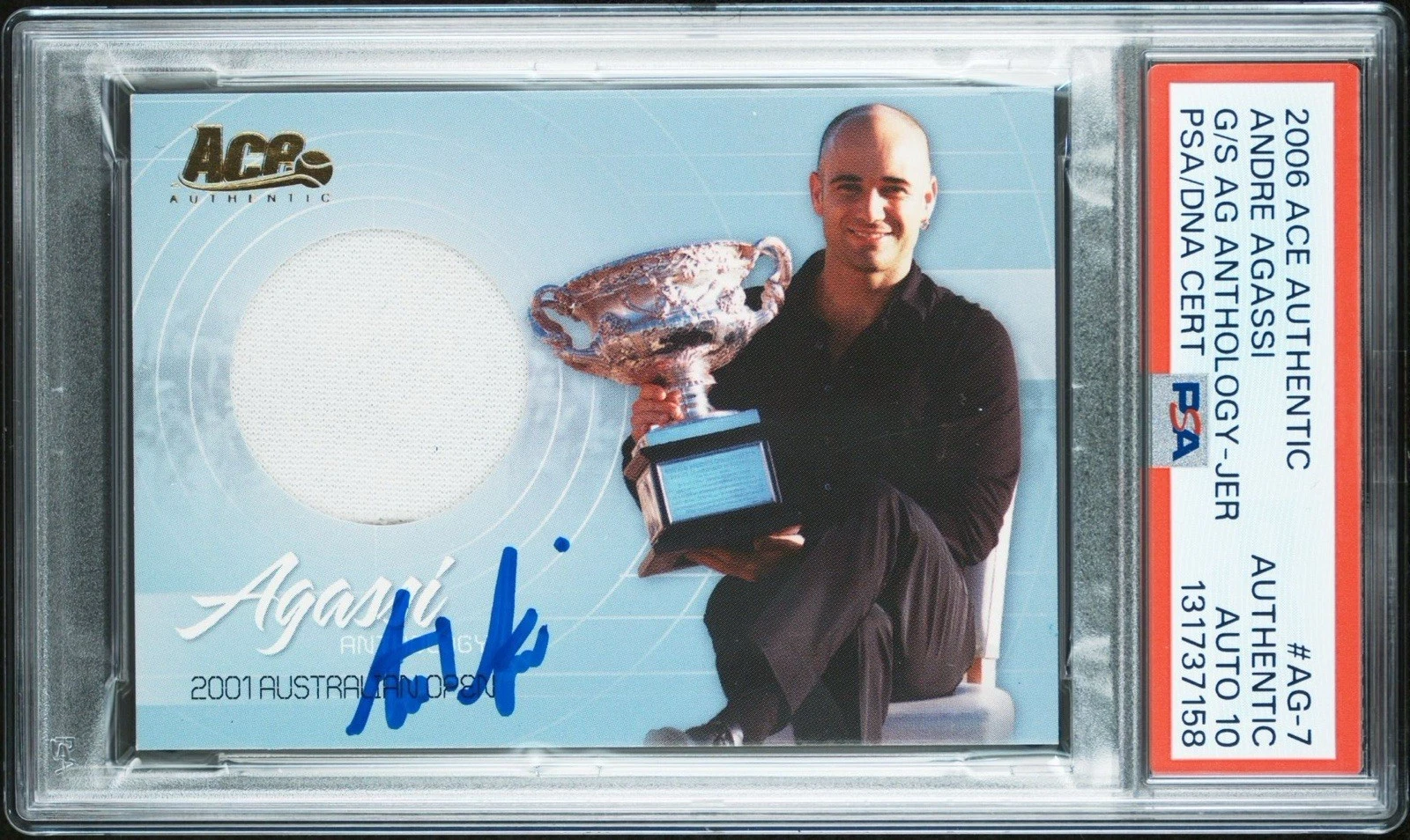 2006 Ace Authentic #AG7 Andre Agassi Grand Slam Anthology Jersey PSA GEM 10 AUTO