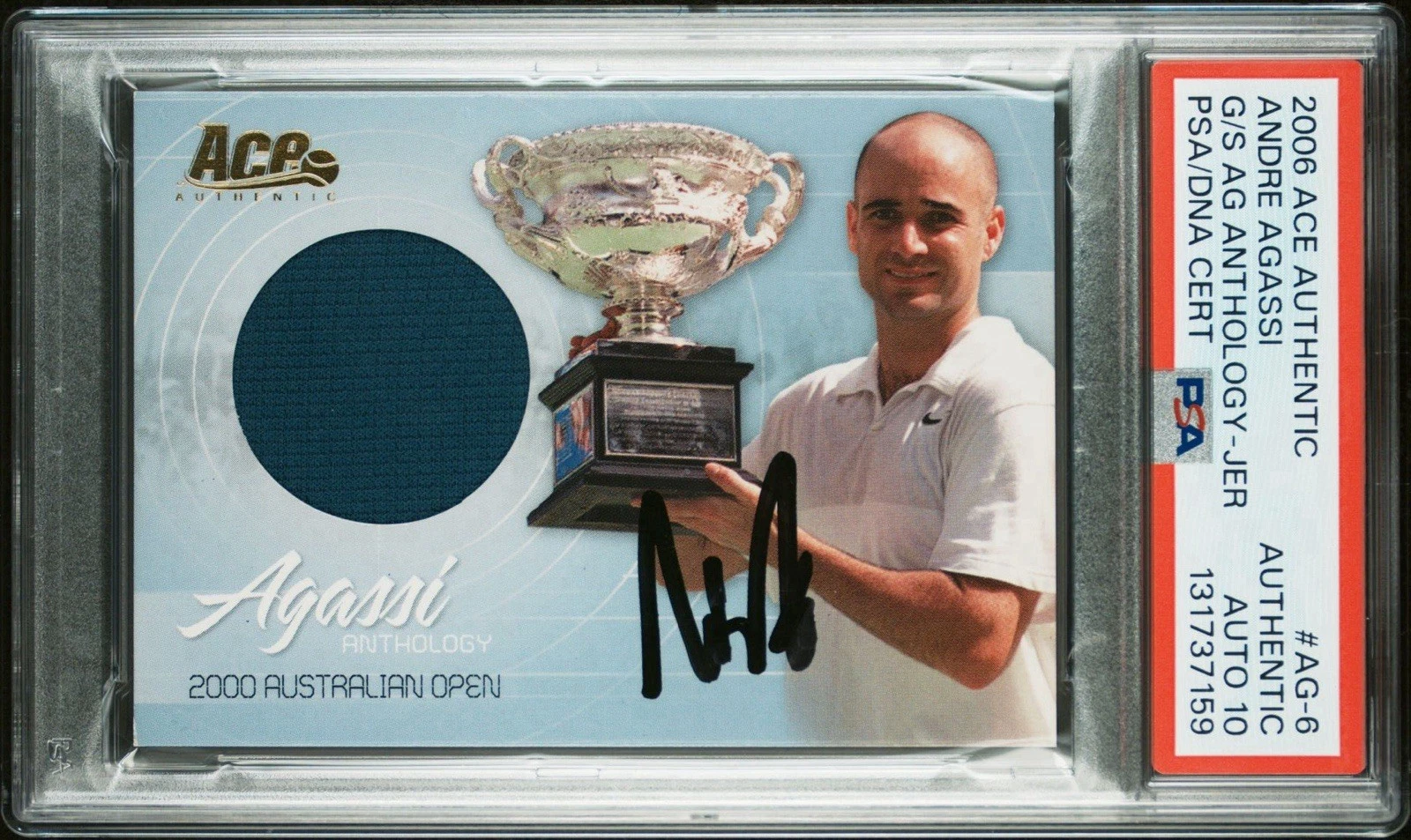 2006 Ace Authentic #AG6 Andre Agassi Grand Slam Anthology Jersey PSA GEM 10 AUTO