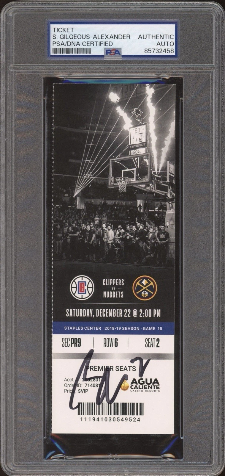 Shai Gilgeous-Alexander Signed Rookie Season Ticket Stub 12/22/2018 PSA/DNA AUTO