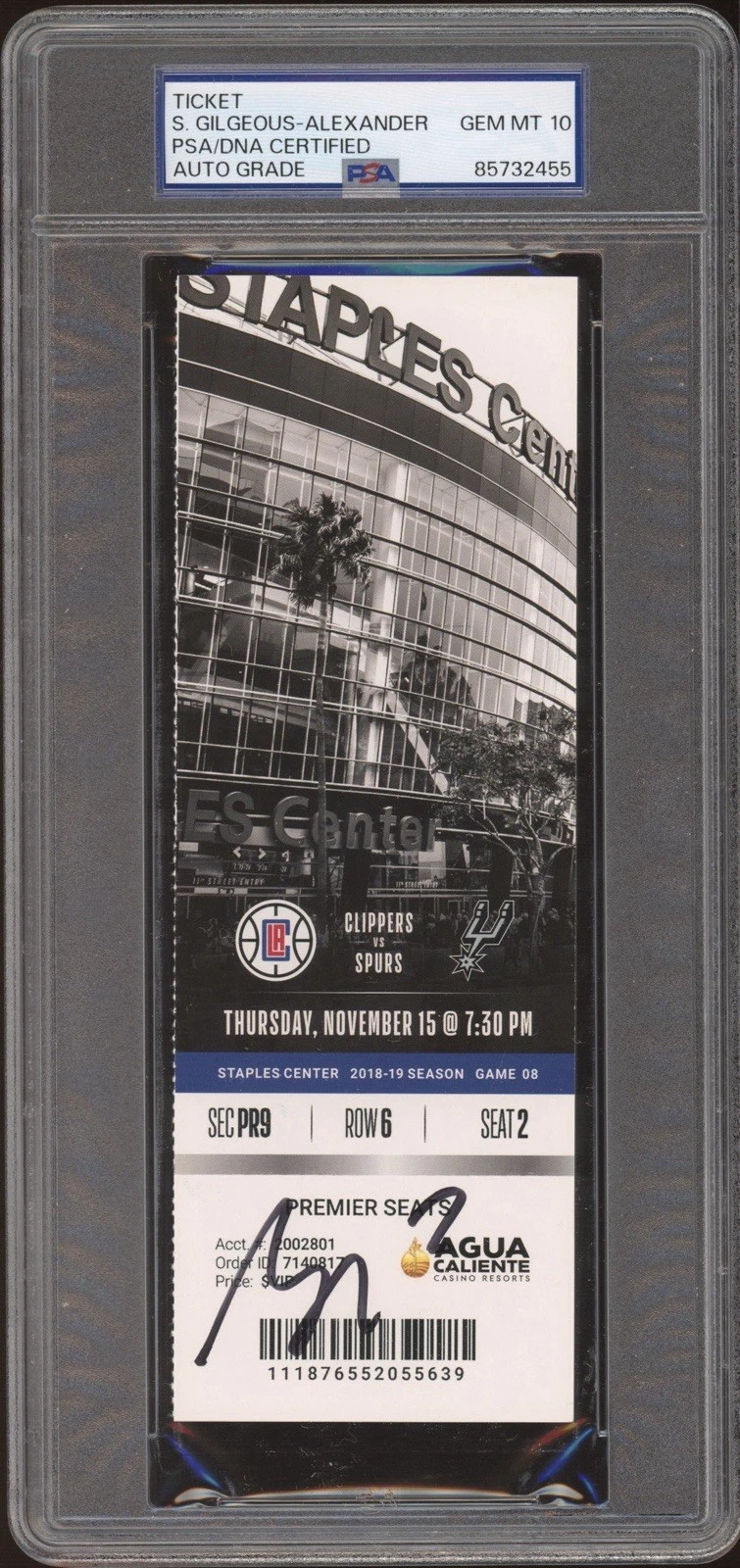 Shai Gilgeous-Alexander Signed Rookie Season Ticket Stub 11/15/2018 PSA 10 AUTO