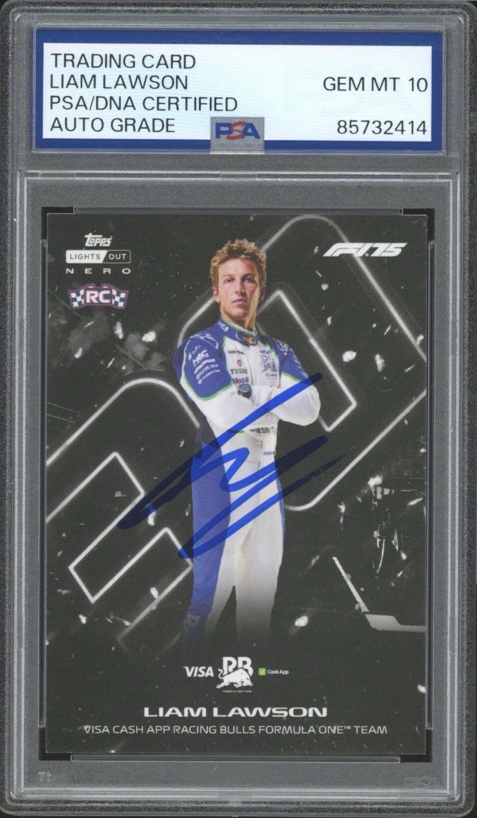 2025 Topps Lights Out F1 Liam Lawson Signed Nero Rookie Card PSA/DNA 10 AUTO RC
