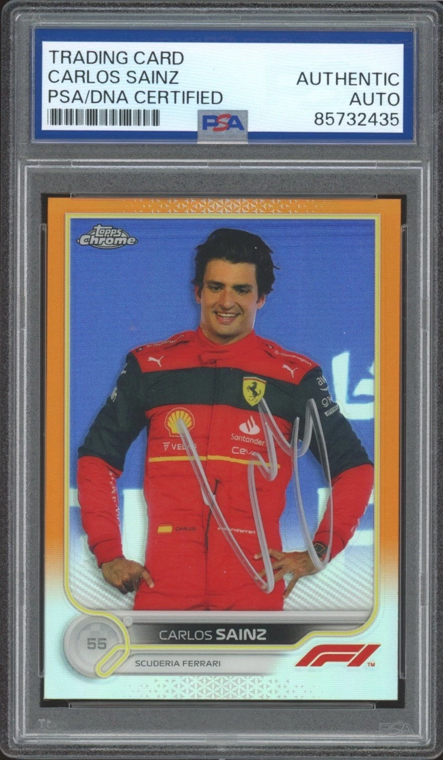 2022 Topps Chrome F1 #30 Carlos Sainz Signed Orange Refractor /25 PSA/DNA AUTO
