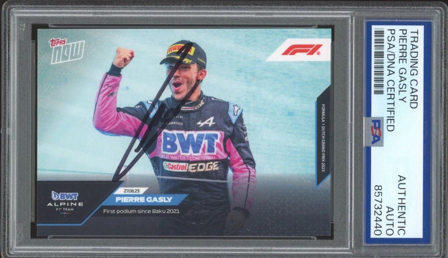 2023 Topps Now F1 #41 Pierre Gasly Signed Dutch Grand Prix Podium Card PSA AUTO