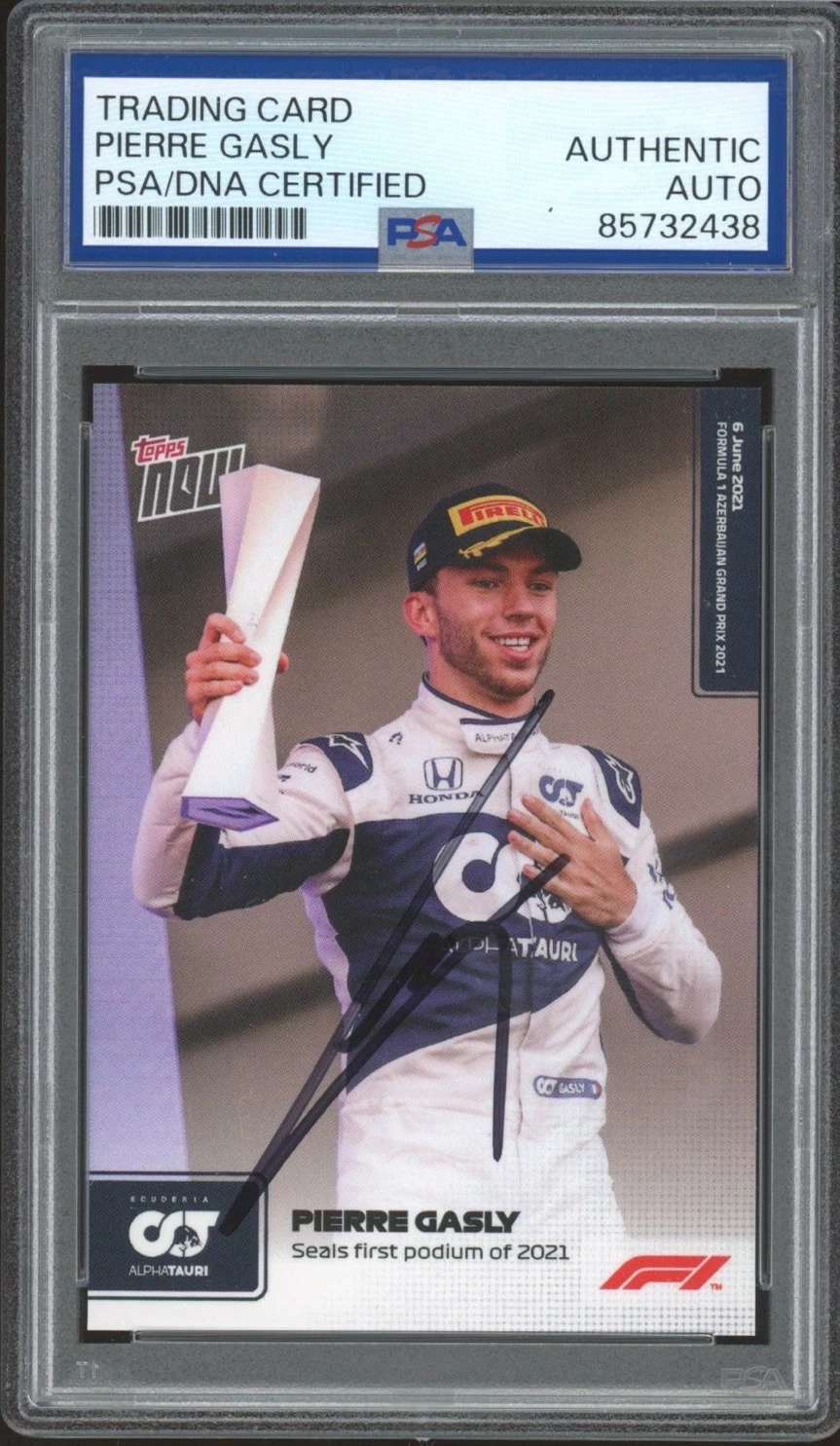 2021 Topps Now F1 #17 Pierre Gasly Signed Azerbaijan GP Podium Card PSA/DNA AUTO