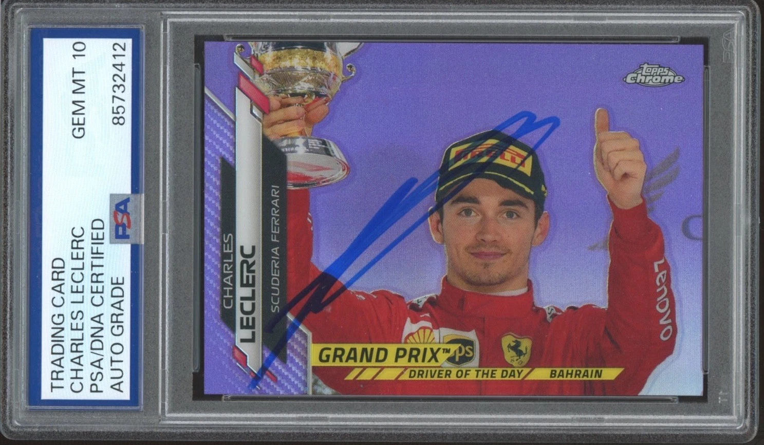 2020 Topps Chrome F1 #155 Charles Leclerc Signed Purple Rookie /399 PSA 10 AUTO