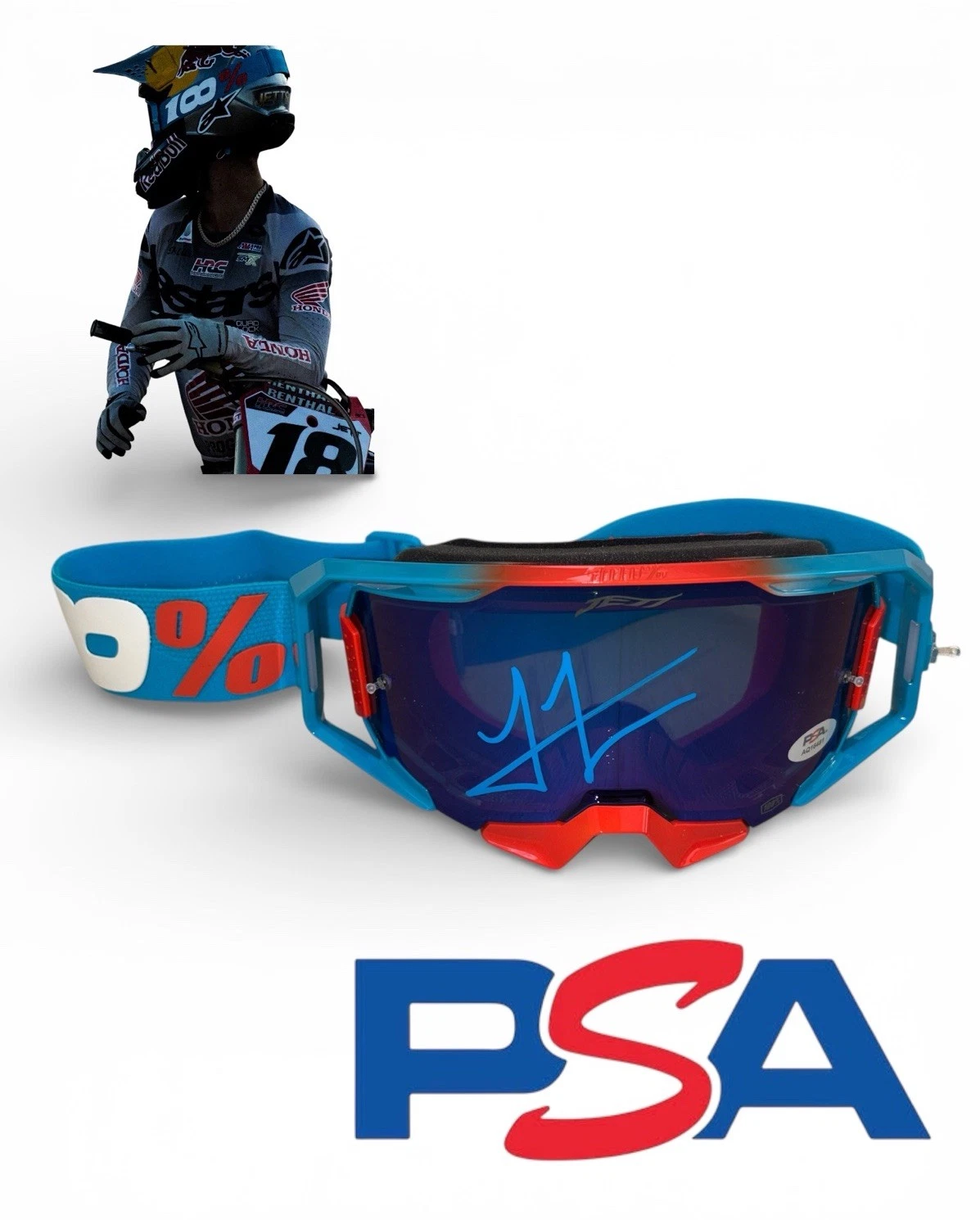 Jett Lawrence Signed 100% Armatic Supercross Icee Goggles Limited LE PSA AUTO