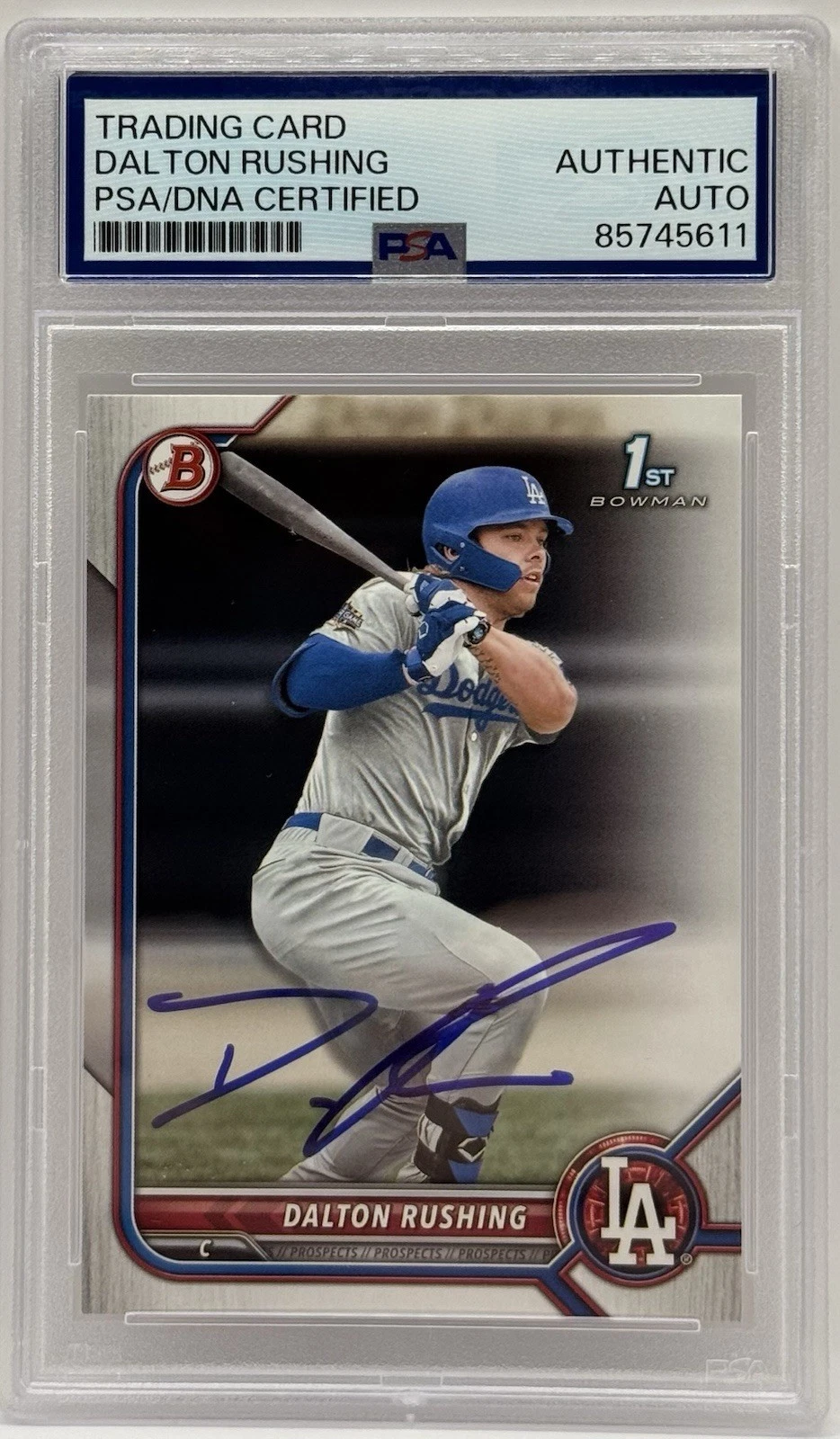 Dalton Rushing Signed Auto 2022 Bowman 1st Rookie Card PSA/DNA Slabbed Dodgers