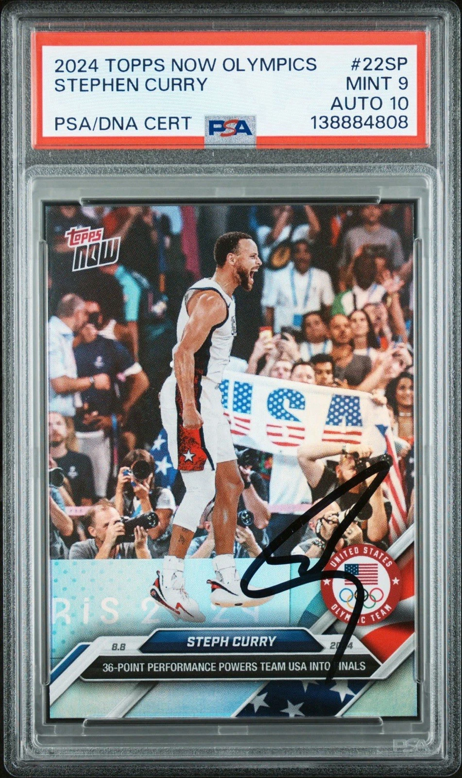 2024 Topps Now Olympics #22SP Stephen Curry Signed USA Rainbow SP PSA 9/AUTO 10