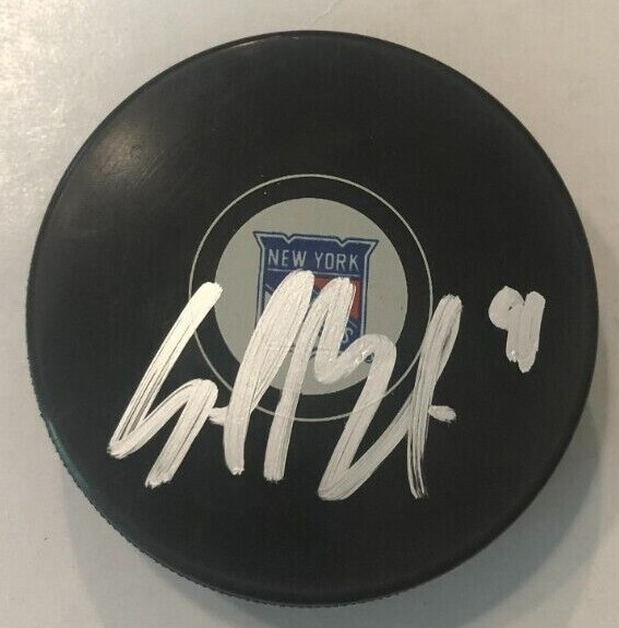 SAMMY BLAIS SIGNED NEW YORK RANGERS HOCKEY PUCK W/ CASE COA