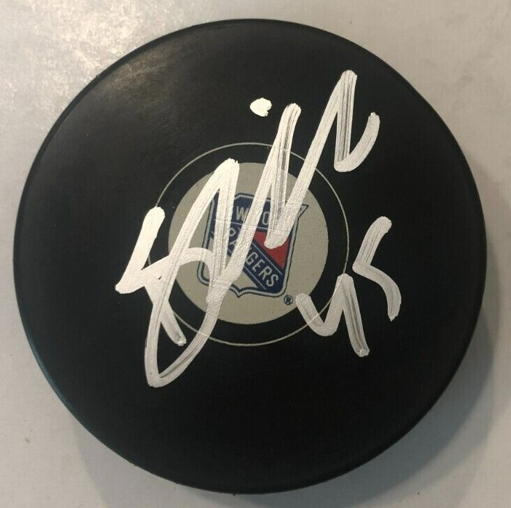 BRADEN SCHNEIDER SIGNED NEW YORK RANGERS HOCKEY PUCK W/ CASE COA