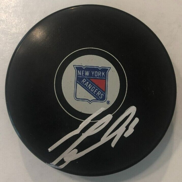 JULIEN GAUTHIER SIGNED NEW YORK RANGERS HOCKEY PUCK W/ CASE COA
