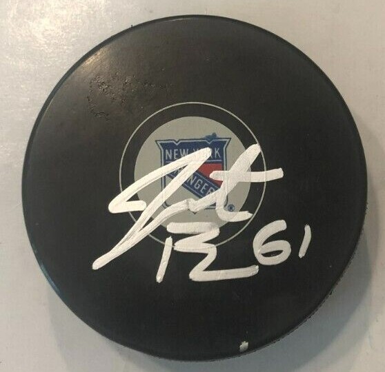 JUSTIN BRAUN SIGNED NEW YORK RANGERS HOCKEY PUCK W/ CASE COA