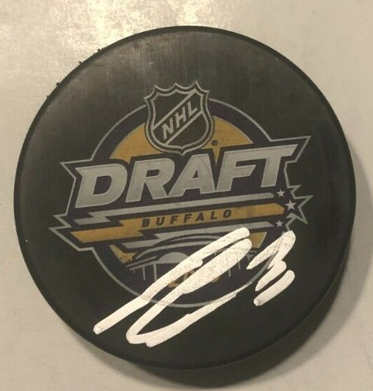 JULIEN GAUTHIER SIGNED 2016 NHL DRAFT HOCKEY PUCK W/ CASE NEW YORK RANGERS COA