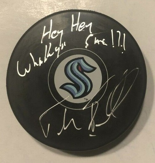JOHN FORSLUND SIGNED SEATTLE KRAKEN HOCKEY PUCK W/ CASE COA