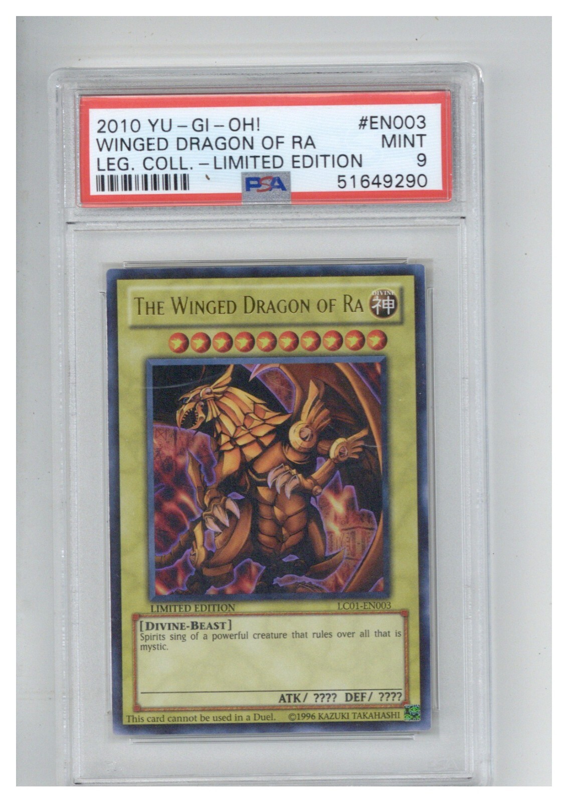 2010 Yugioh Winged Dragon of Ra Limited Edition PSA 9