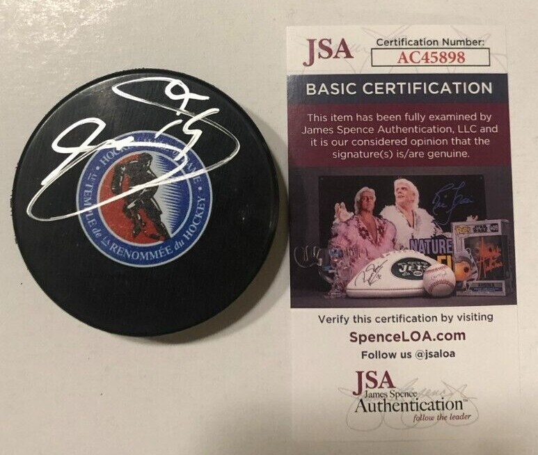JOE SAKIC SIGNED HOCKEY HALL OF FAME PUCK W/ CASE COLORADO AVALANCHE JSA COA