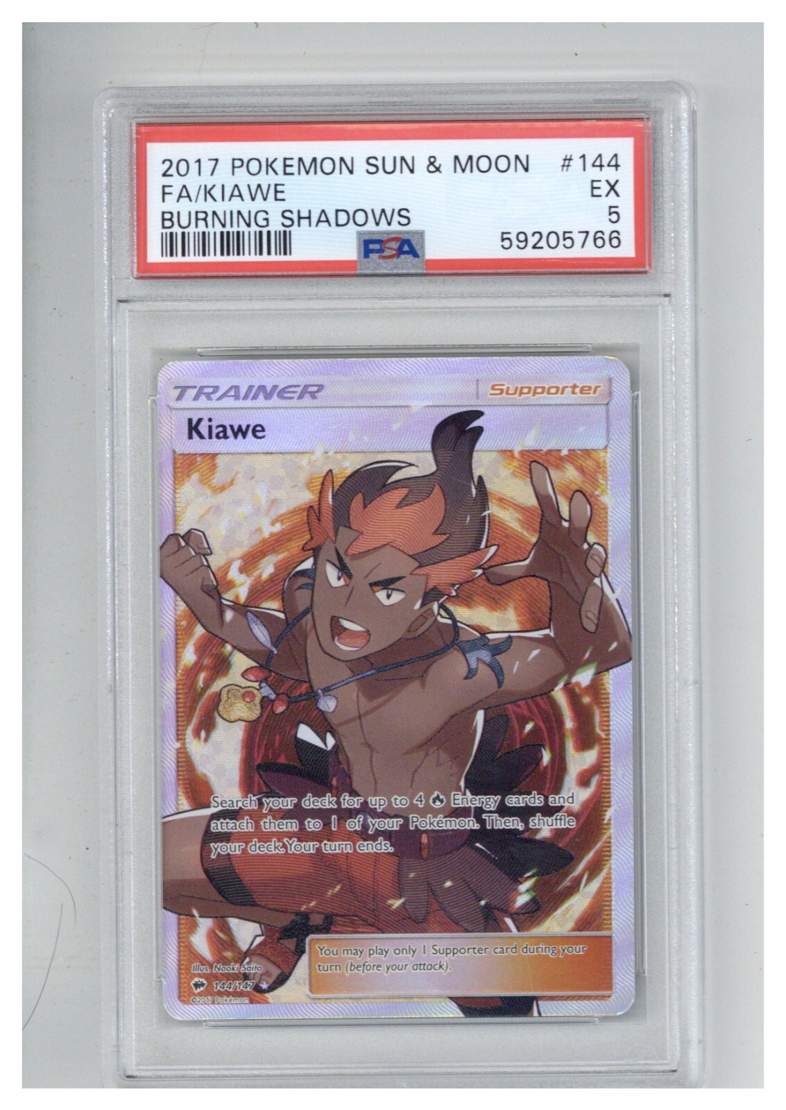 2017 Pokemon Sun & Moon Burning Shadows 144 Full Art/Kiawe PSA 5