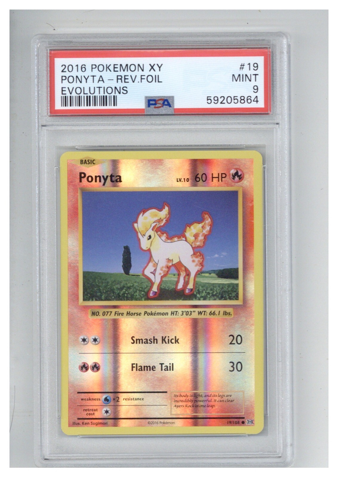 2016 POKEMON XY EVOLUTIONS 19 PONYTA-REVERSE FOIL PSA 9 COLLECTIBLE MEMORABILIA