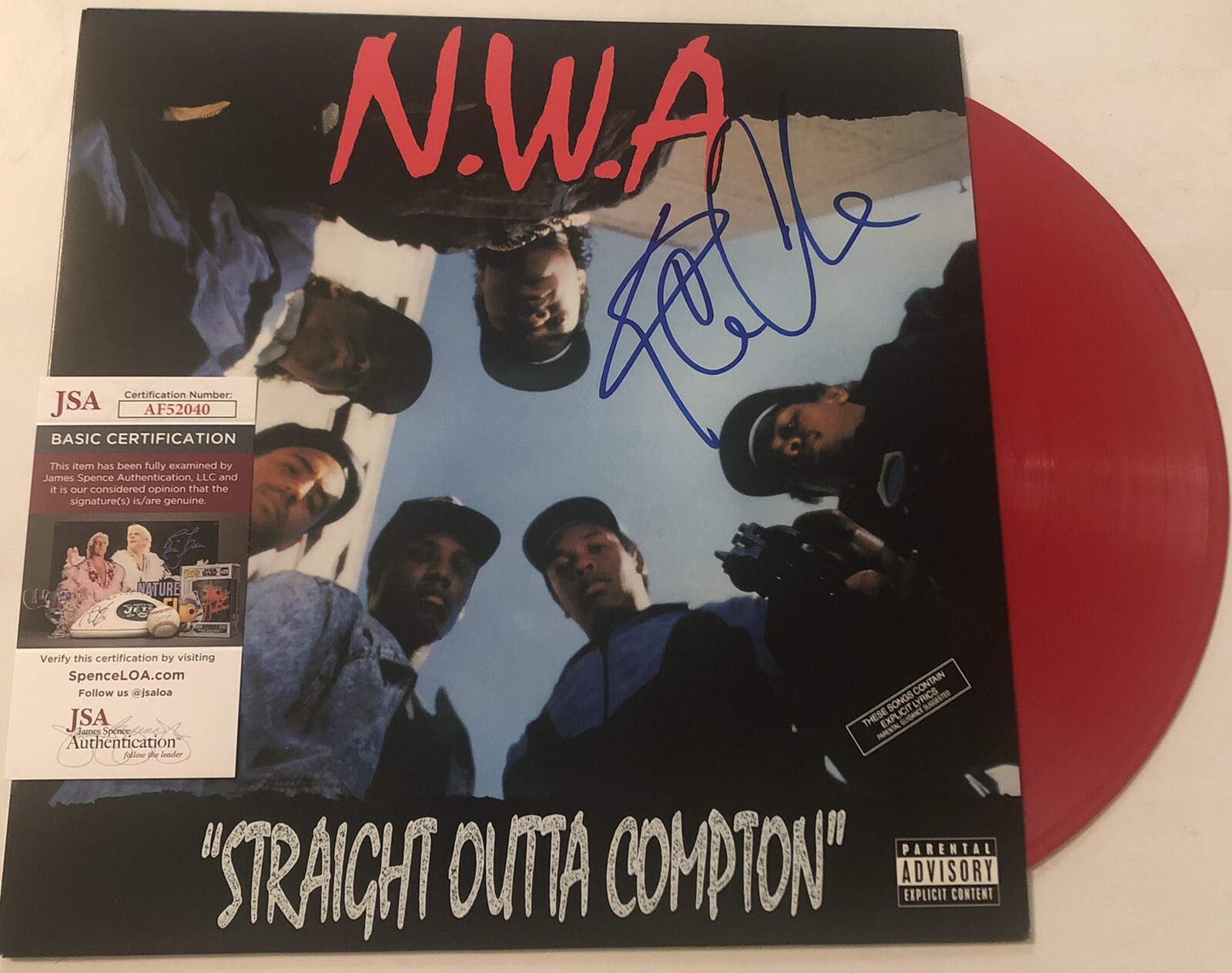 ICE CUBE SIGNED NWA STRAIGHT OUTTA COMPTON RED VINYL LP RECORD ALBUM JSA COA